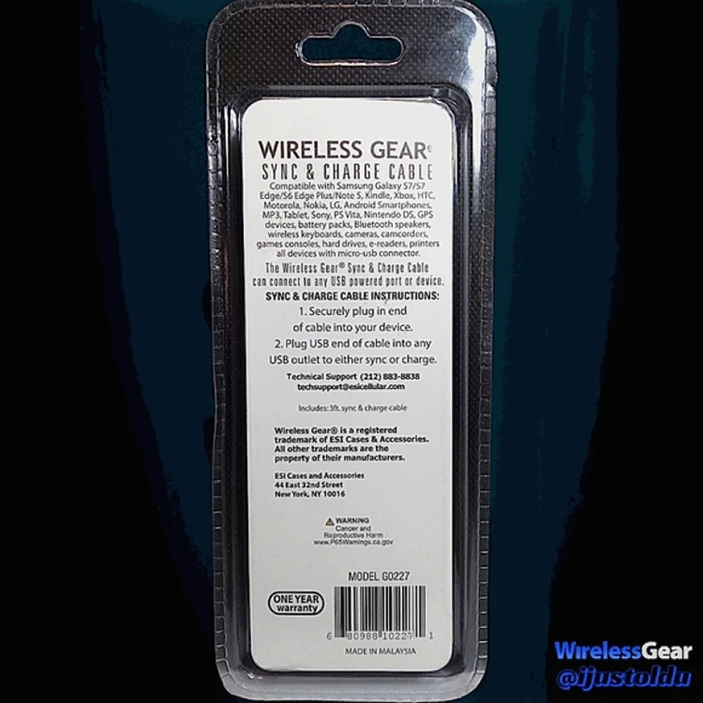 Wireless Gear Micro USB Sync & Charge Flashing Cable | 3 ft Cable | Model G0227